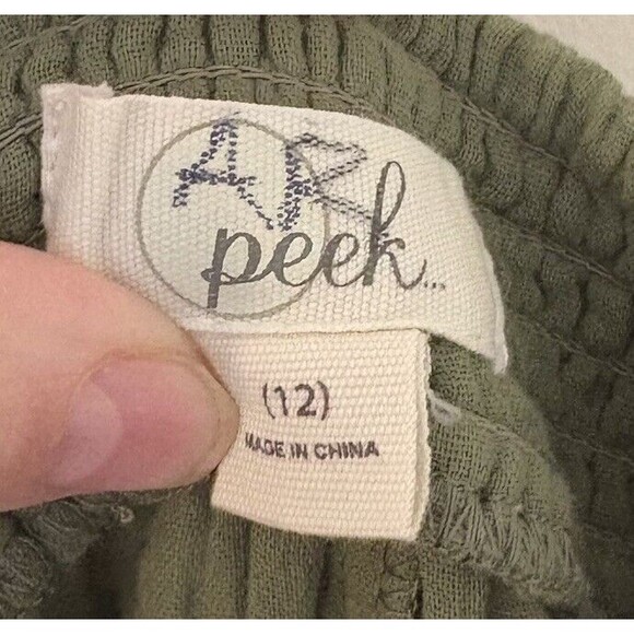 Peek Embroidered Gauze Jogger Pants Girls 12 Olive Multi Elastic Waist Pull On - Picture 9 of 11